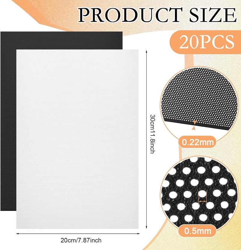 Seenelling 20 Pcs 11.81 x 7.87 Inch Eye Mesh for Therian Cosplay Mask PVC Plastic Mesh for Fursuit Waterproof Printable Canvas Sheets for Therian, DIY Fursuits, Furry Suit(No Eyes)(White,Black) - Image 2